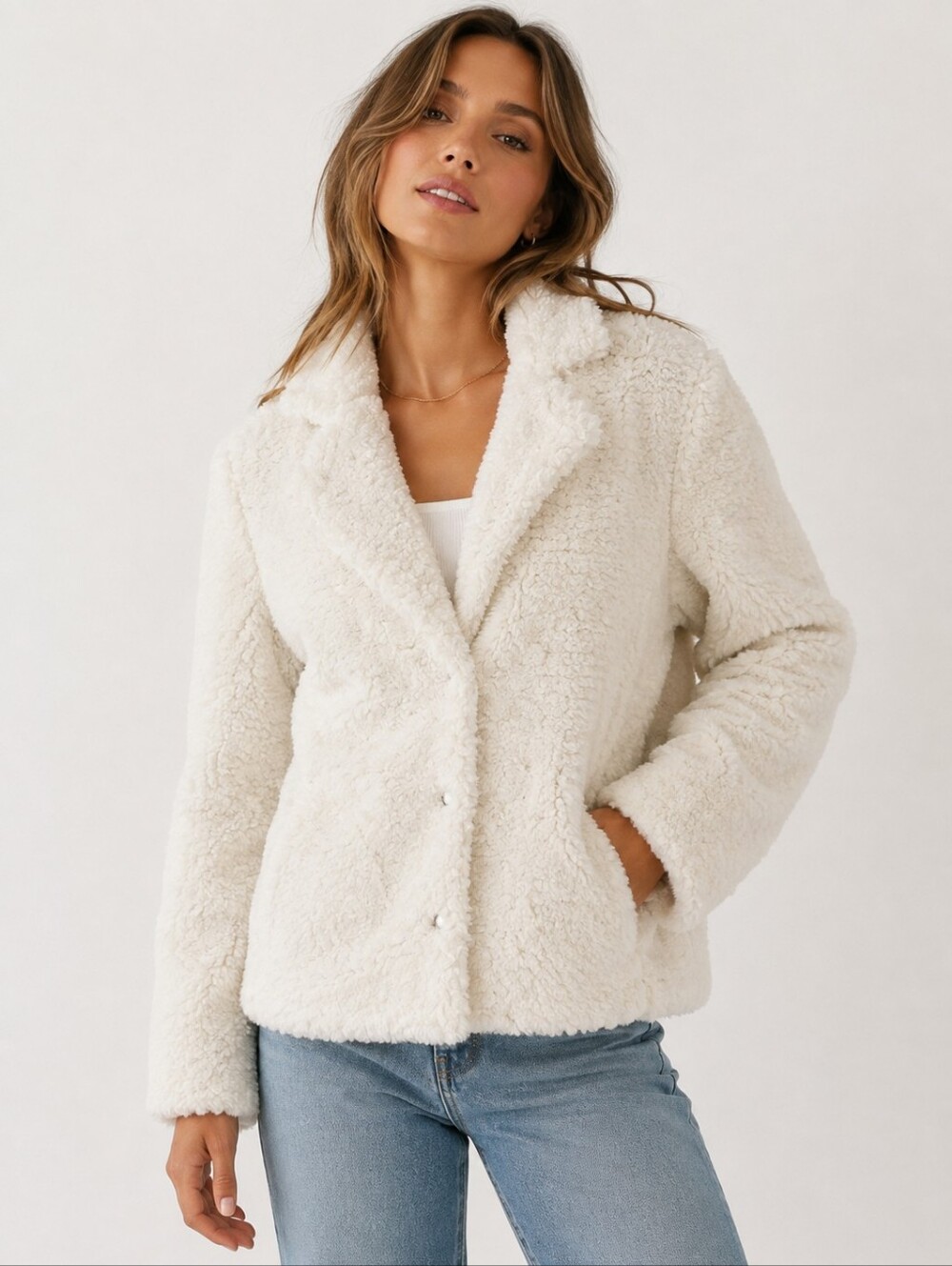 Montanaco Womens Faux Sherpa Jacket Ivory Womens Medium